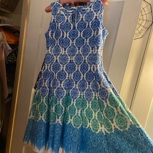 Blue and green pattern cocktail dress